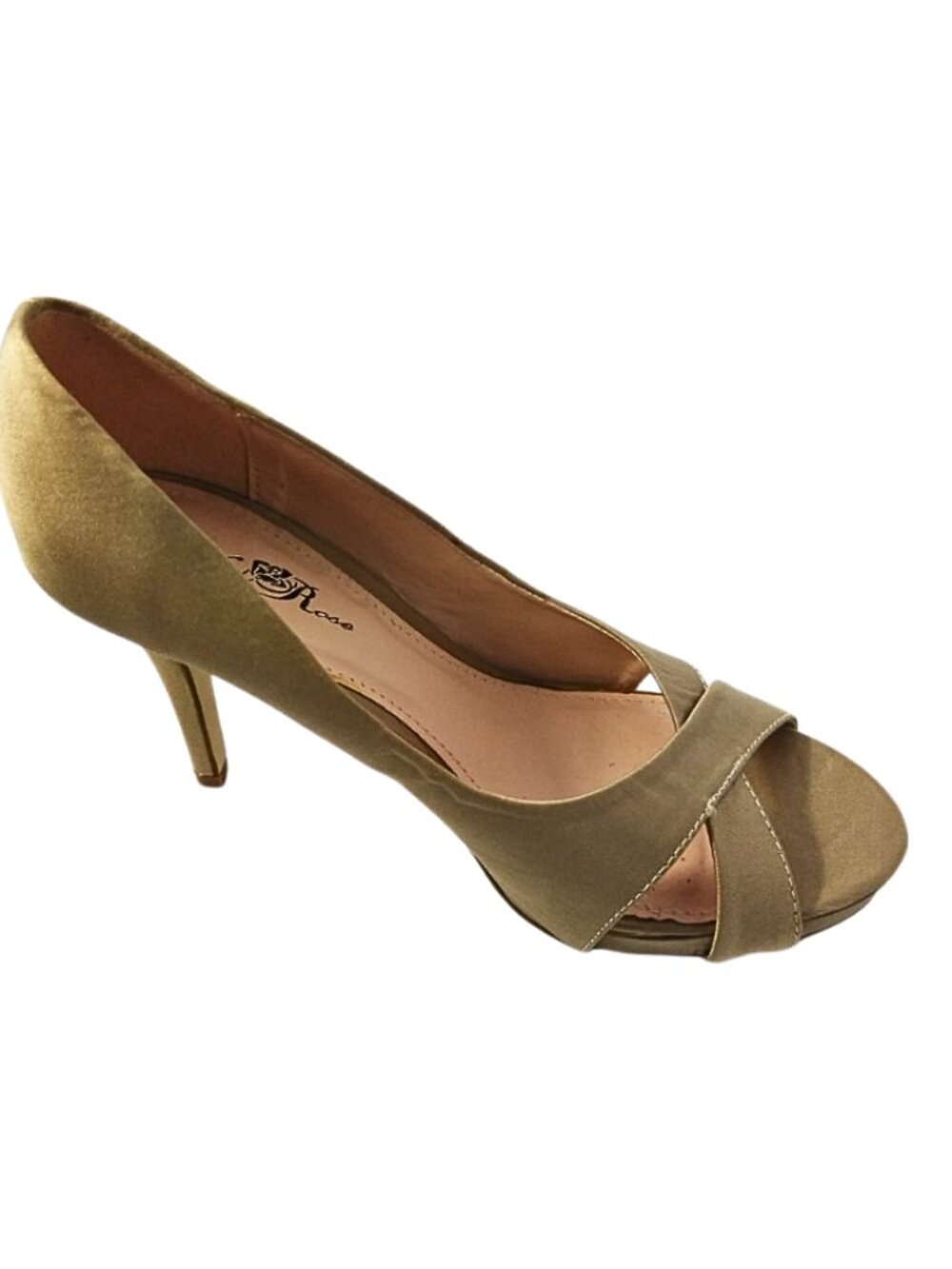 Wild Rose Women’s Silver Satin Peep Toe Pumps High Heels Size 8 New